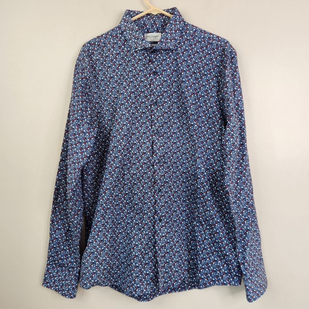 Bruun & Stengade Mens Slim Fit Long Sleeve Floral Print Dress Shirt 17 1/2 - 44